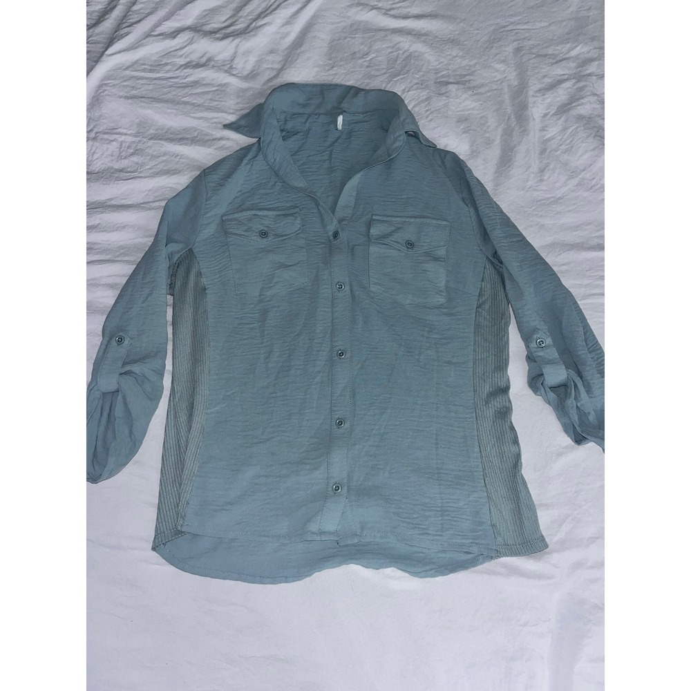 Seafoam Green Button Down Shirt Top M Long Sleeve Utility Style‎ Blouse